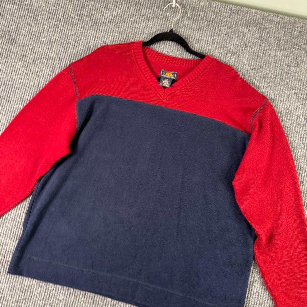 VTG Route 66 Mens L Sweater Red Navy Colorblock V Neck Y2K‎ Preppy Grunge